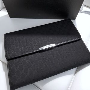 Gucci  Black GG Monogram & Leather Portfolio / Folio